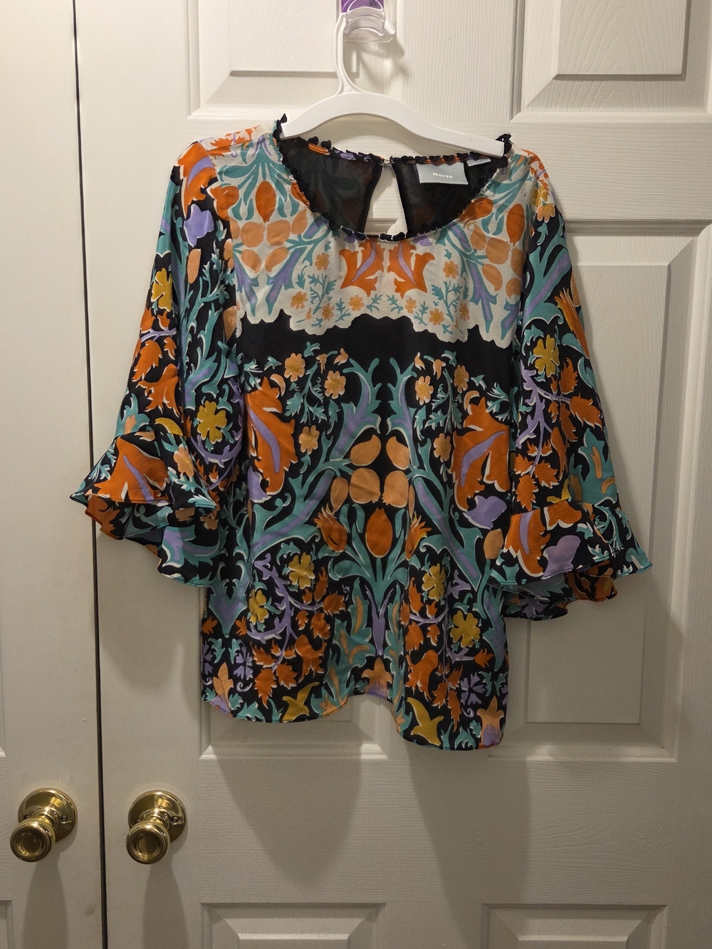 Maeve Orange Multi Floral Bell-Sleeve Blouse